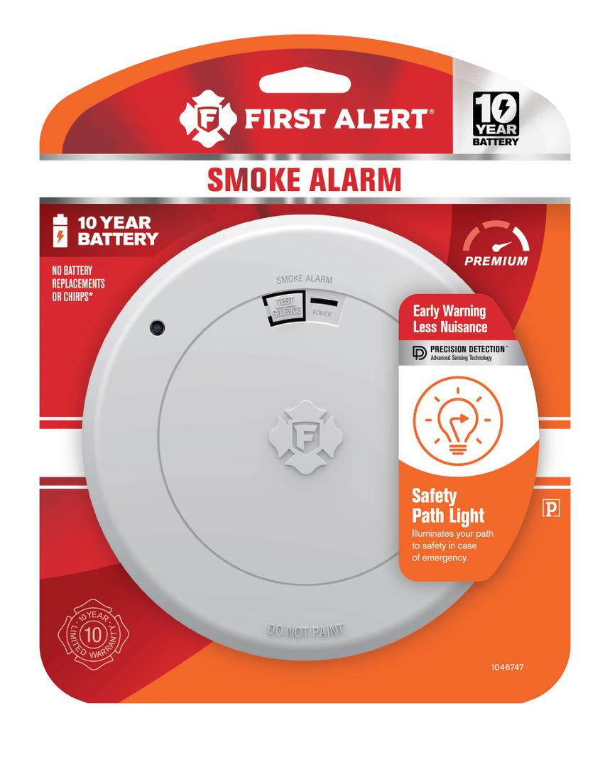 First Alert With Path Light Battery-Powered Photoelectric Smoke Detector, EXP: 10 Years After Instalation