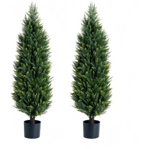 Artificial Cedar Tree, 3.4-Foot Outdoor Artificial UV Protected Shrub Potted Plant, Lifelike Fake Pruned Cypress Tree, 2 Pack of Artificial Shrub Plants for Decorating Indoors or Outdoors (40 inches)