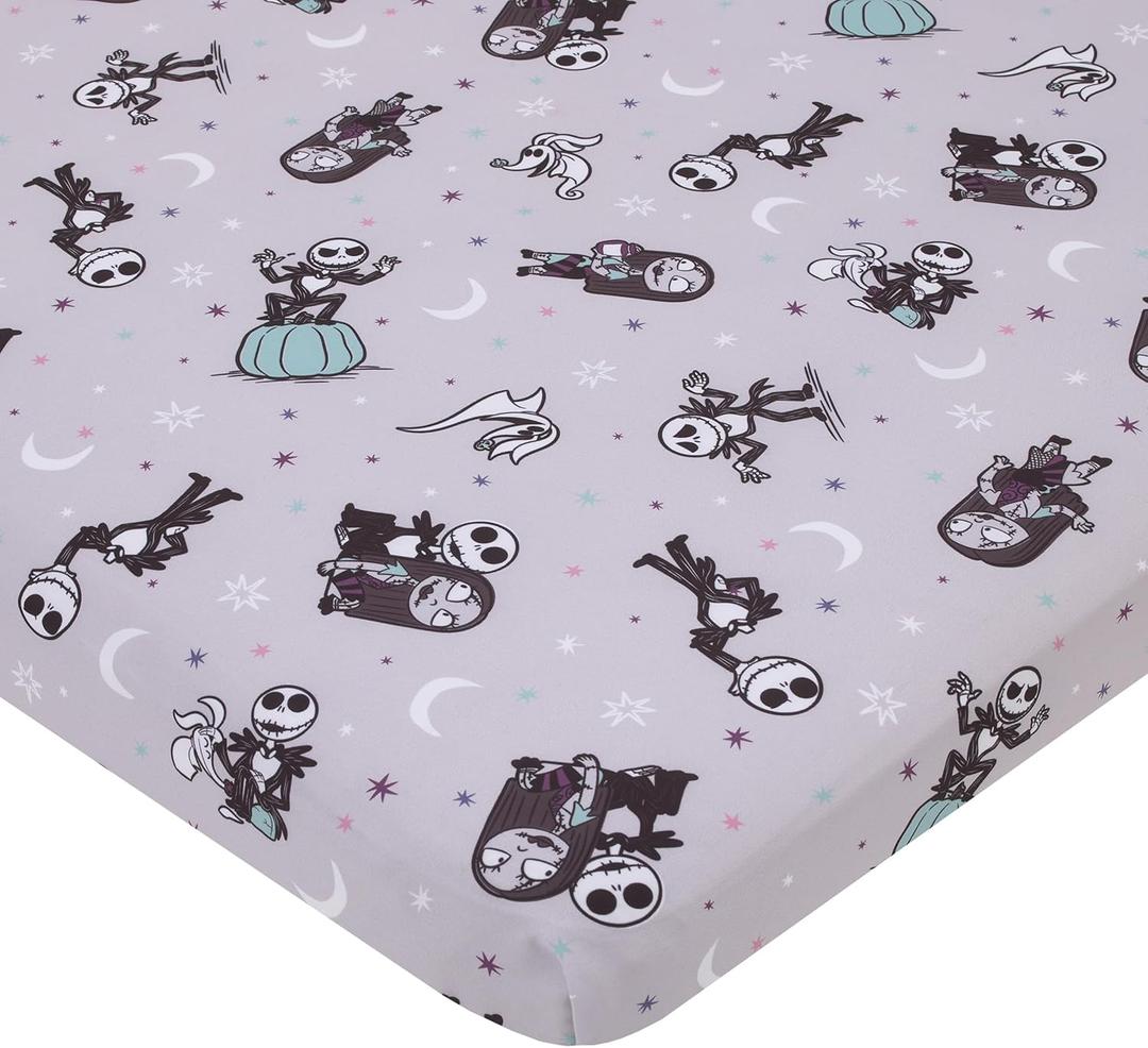 Disney Nightmare Before Christmas Gray, Black, White, and Blue, Jack Skellington Super Soft Nursery Fitted Mini Crib Sheet