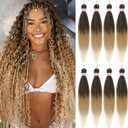 ATRAENTE Prestretched Braiding Hair 18 Inch Ombre Braiding Hair Pre Stretched 8 Packs Hot Water Setting Yaki Texture Hair Braids (4/27/613)