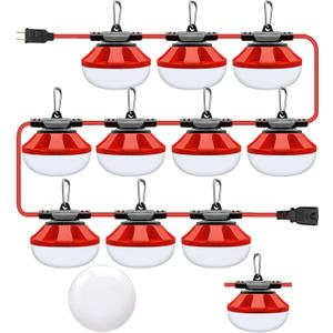 100FT LED Construction String Lights 10 Bulbs,10000LM,Industrial Grade,Weatherproof, Linkable 5000K Super Bright for Job Sites, Mining, Patios & Outdoor Work,Free for Climbing Hook 2Prong