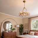Gold Tree Branch Pink Crystal Chandelier, Grace Flower Chandelier, 6-Light Girl's Room Chandelier, Hanging Light Fixture Bedroom for Dining Living Room Nursery Kid's Room Entryway, E12 Bulb Included