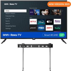 ONN 43-Inch Class 4K LED Smart TV + Free Wall Mount with Wi-Fi Connectivity and Mobile App | Flat Screen TV | Compatible with Apple Home Kit | Alexa 