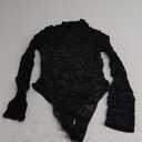 Bodysuits for Women Long Sleeve Turtleneck Sheer Mesh Geometric Velvet Bodysuit Leotard Tops for Going Out,  M Black