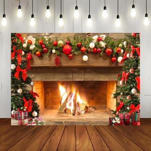 Lofaris Christmas Fireplace Backdrop Winter Xmas Tree Colorful Festive Decorations Brick Backgrounds Interior Vintage Merry Christmas Eve Party Banner Decorations 7x5ft