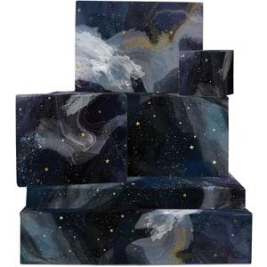 CENTRAL 23 Galaxy Wrapping Paper - 6 Sheets of Birthday Gift Wrap - Space Wrapping Paper - Blue Black - Recyclable - For Birthday Christmas Halloween Thanksgiving