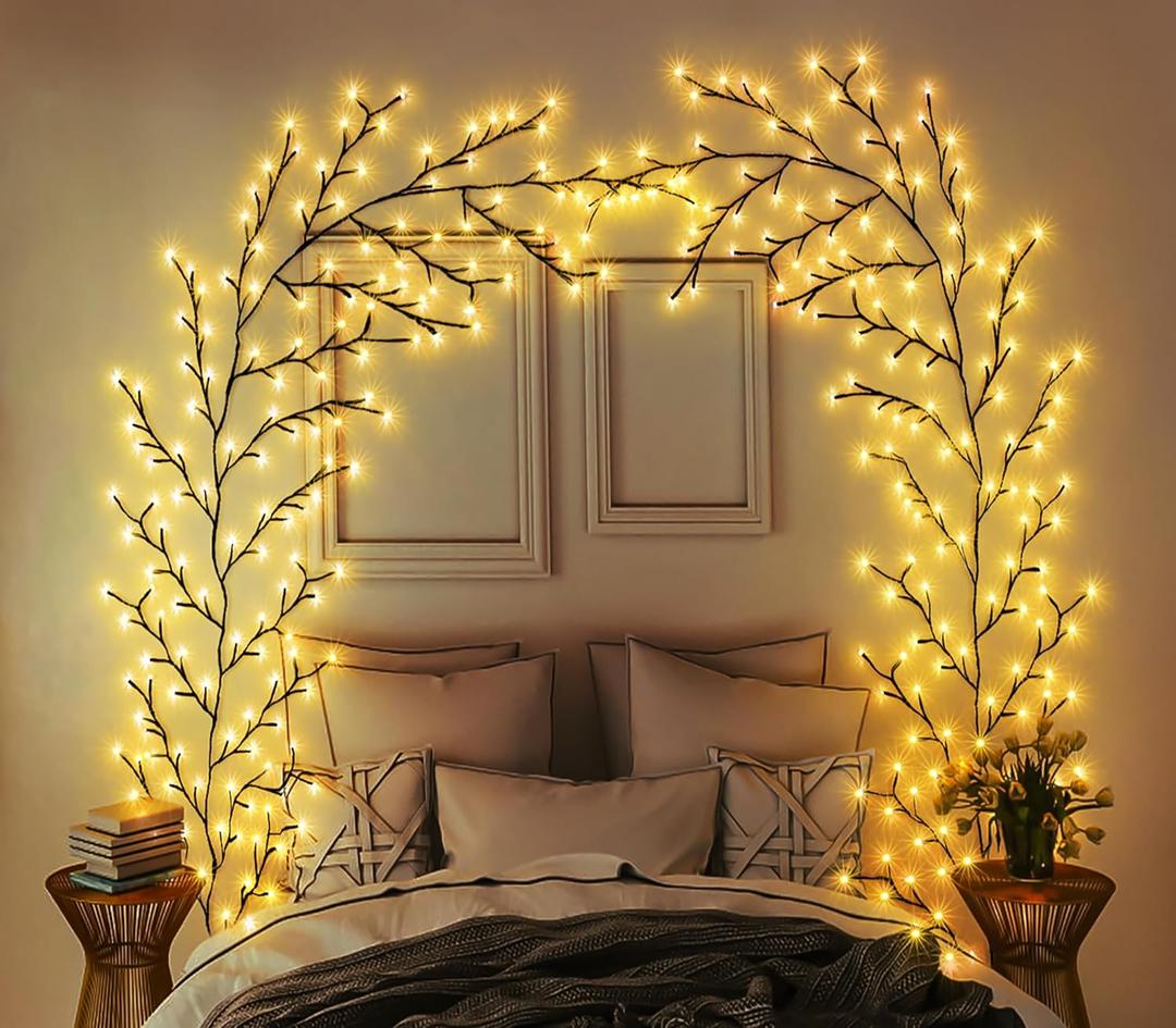 160 LED Plug In Vines Lights Room Decor with Remote, 8 Modes and Timer, Indoor Home Plants Flowers Tree Willow Lights, Artificial Tree for Walls Bedroom Living Room Kitchen Coffee Shop DecorBlack