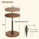Asgolion Round Small Side Table, Adjustable-Height Drink Table, Pedestal Martini Stand, Weighted Base Cocktail Table Accent Nightstand for Living Room, Bedroom, Bathroom, Office, Walnut