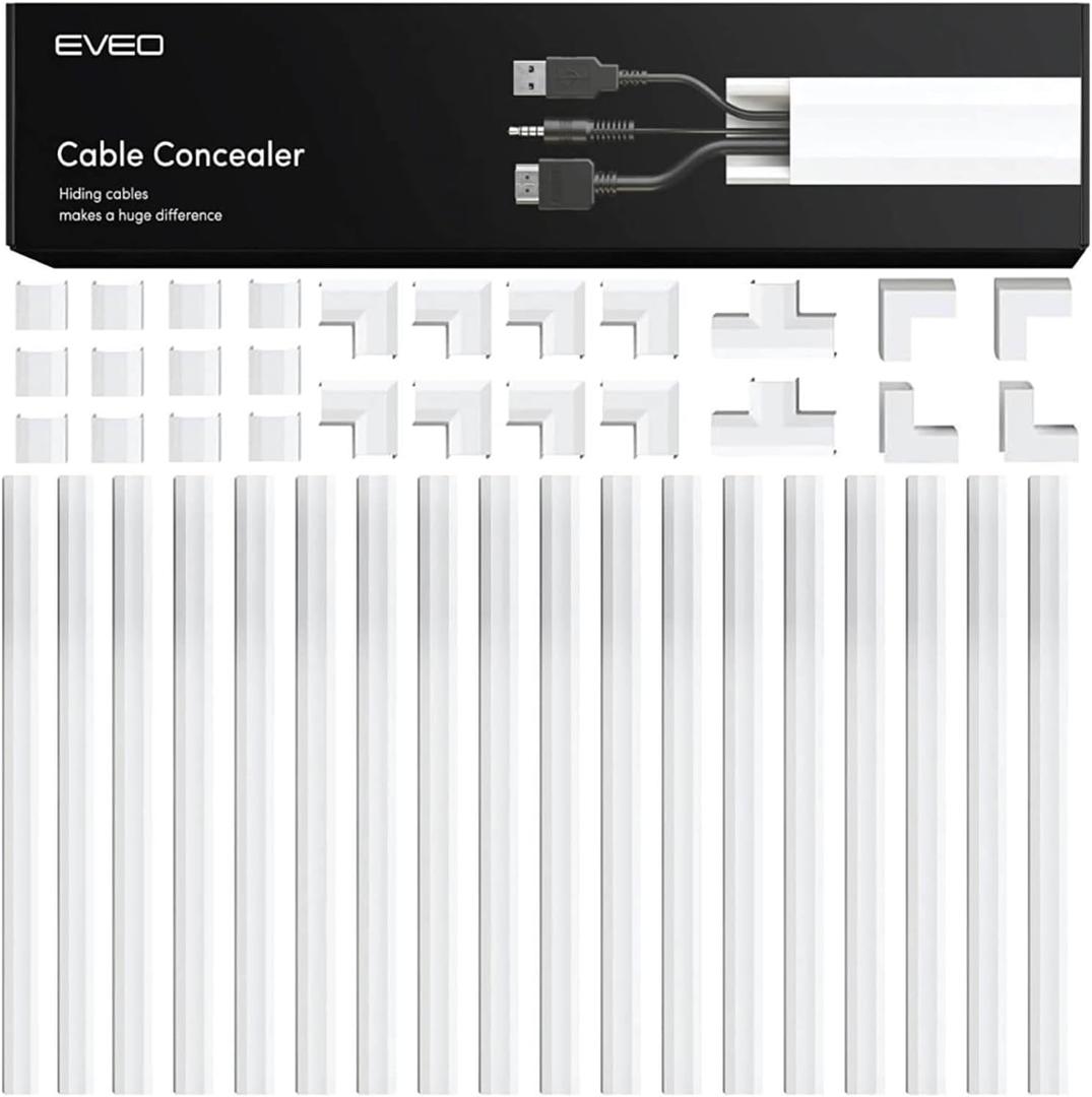 EVEO Cable Hider Wall 306 - Cable Raceway Cord Hider - Wire Covers for Cords on Wall, Cord Cover, Wall Cable Hider, Cable Concealer, Wire Hiders for TV on Wall Management-20X (L16 W0.95 H0.5) - White