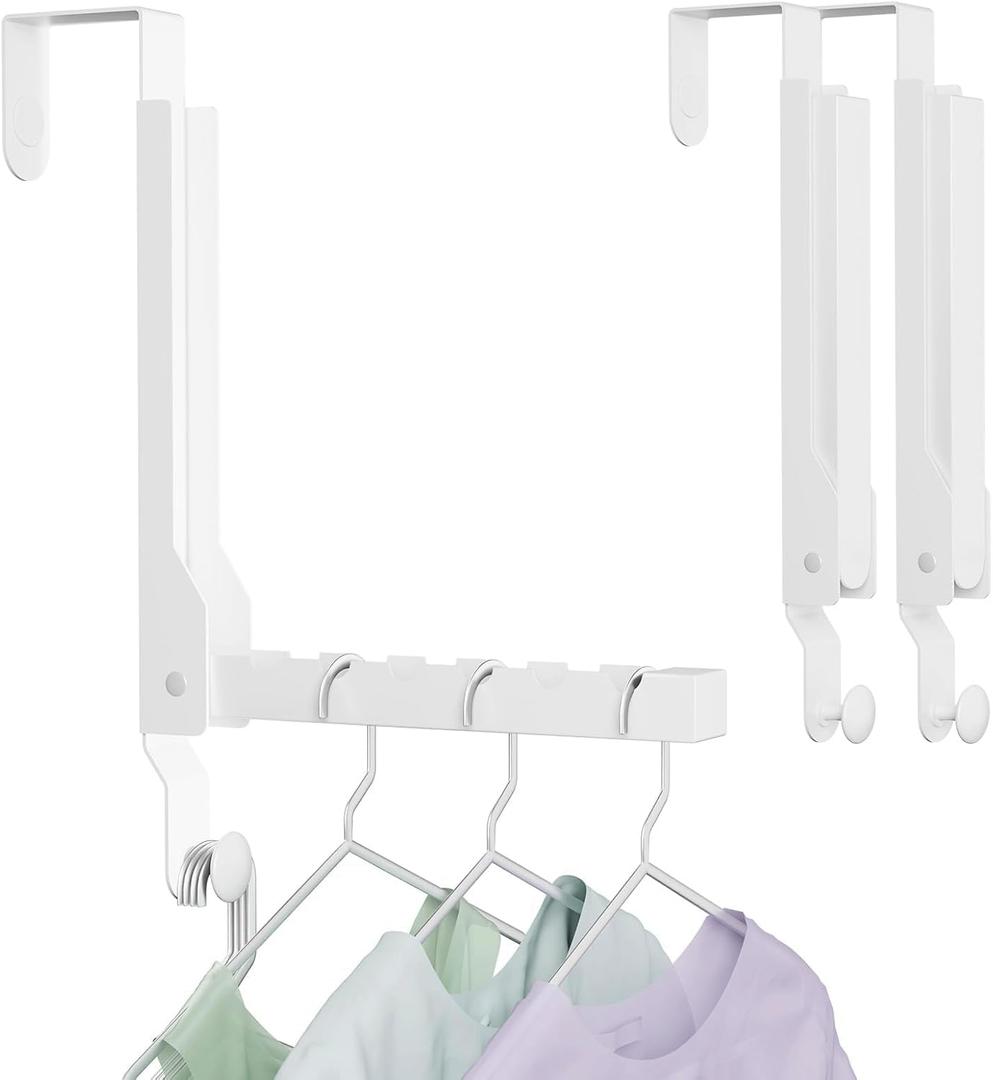 2 Pack Over The Door Hanger Folding Clothes Drying Rack, Folding Hanging Coat Rack for Indoor Laundry Room Compact Small Space Foldable Portable Clothing Hanger Hook Collapsible (Wihte-2(Upgraded))