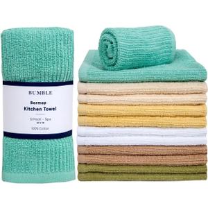 Bumble Deluxe Bar Towels | 16 x 19 Premium Bar Mop for Kitchen | Super Absorbent Kitchen Towels | 100% Cotton Heavy Weight 2-ply Yarn | Ribbed Weave (12 Pack) (SPA)