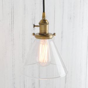 PERMO Pendant Light with Clear Glass Shade Industrial Hanging Light Adjustable Brass Vintage Pendant Light for Kitchen Island Hallway Porch Corridor Bedroom Dining Room Antique (Funnel)