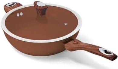 Phantom Chef 11" Deep Frypan 5 Qt Wok | Aluminum Body Non-Stick Ceramic Coating | With Soft Touch Stay Cool Handle | Dishwasher Safe | Non-Toxic PFOA & PTFE Free (Cinnamon)