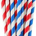 100 Pcs 4th of July Smoothie Straws Large Paper Stripe Straws Red White and Blue Paper for Independence Day Patriotic Themed Party Celebration and Holiday Drinking Favors