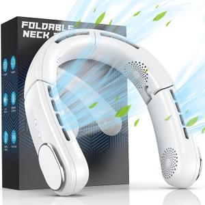 ChillGo Neck Fan - 4 Turbo Foldable Portable Fan - Personal Bladeless Fan 5200mAh with Strong Airflow, 4 Vent Air Conditioner, Wearable Cooling Fan for Travel Outdoor (White)