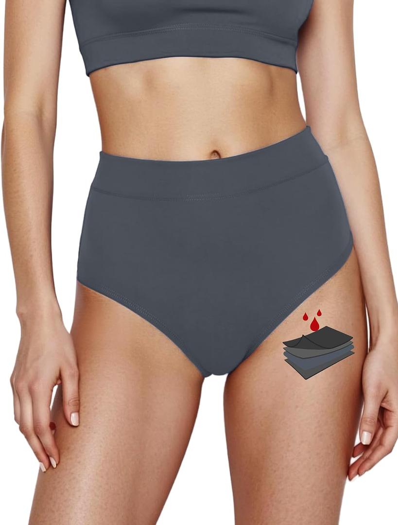Period Swimwear for Teens Women High Waisted Swimsuit Bikini Bottoms Menstrual Swim Bottoms Tankini Bathing Suit (S)