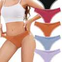 voenxe Seamless Thong for Women,No Show Lace Underwear,Ladies Breathable Comfort Panties Soft Gym Sport Undies,Tanga,5-Pack Assorted, S