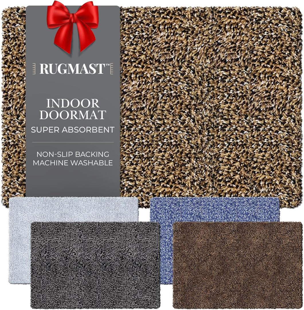 Premium Microfiber Indoor Door Mat  32"x48" Washable Entry Mat, Non-Slip, Waterproof Backing, Super Absorbent, Low Profile Entryway Doormat for Indoor Entrance (Dark Brown/Black/Beige/ White Fibers)