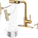 Waterfall Kitchen Faucet with Soap Dispenser: Gold Kitchen Faucet with Pull Down Sprayer 3 Modes(Waterfall/Stream/Sweep), Stainless Steel Kitchen Faucets for Sink with Deck-Plate