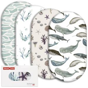 Gllquen Baby Bassinet Sheets 4 Pack, Breathable Cozy Fitted Mattress Sheet, Elastic Travel Crib Fashionable Pattern, Standard Cradle Safe Sheets for Baby Boys Girls 32"x16" (Marine)