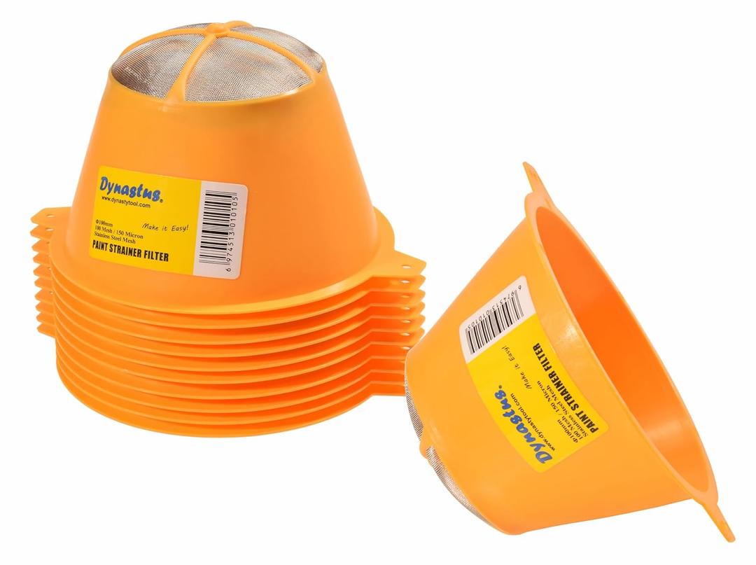 Dynastus 10 Pack of 150 Micron Stainless Steel Mesh Filter Tips 4" Plastic Reusable Paint Funnel Filter Strainers for Paint, Oil and Food