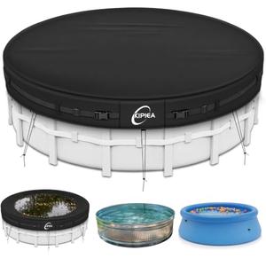 Kipiea Heavy Duty 500D 8ft Round Pool Cover for Above Ground Pool, Stock Tank Pool Covers with Accessories, Round Hot Tub Cover Ideal for Windproof, Dustproof, Waterproof