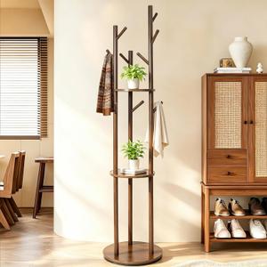 Coat Rack Freestanding 360 Rotating Wooden, 9 Hooks Hat Rack