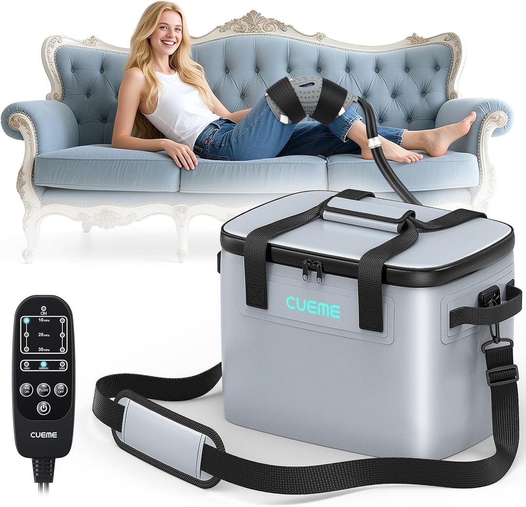 CUEME Ice Machine for Knee After Surgery, Programmable Timer Cold Therapy Machine for Knee Replacement, Cryotherapy Pain Relief, w/Compression Pad, Ice Therapy Machine for Shoulder/Hip/Ankle/Foot