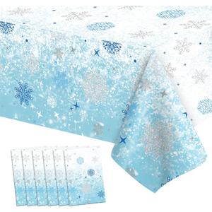 6 PCS Blue Plastic Snowflake Tablecloth(54x108 Inch) Frozen Birthday Winter Wonderland Decorations Disposable Table Cover Tablecloths for Christmas Holiday New Year Party Favors Supplies Decor