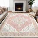 Boho Washable Area Rug 9x12, Spill-Proof Surface, Non-Slip Backing, Cozy Soft Faux Wool, Printed Rug for Living Room, Bedroom, Dining Room - Ashy