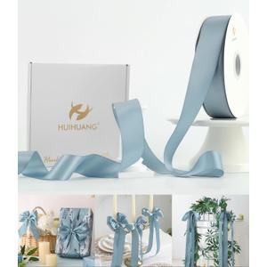 HUIHUANG Blue Satin Ribbon 1-1/2 inch x 100 Yards Dusty Blue Double-Faced Satin Ribbon for Flower Bouquet, Gift Wrapping, Eternal Roses, DIY Crafts, Bridal Shower Wedding Decor