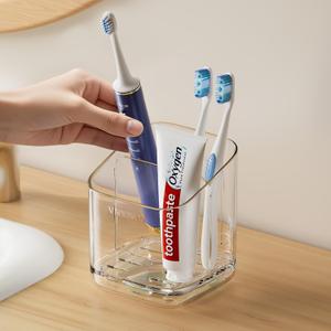 Toothbrush Holders for Bathrooms, 3 Slots Detachable Toothbrush Holder Wall Mounted with Divider, Removable Electric Tooth Brush and Toothpaste Holder Organizer for Bathroom Countertop/Kitchen/Office (Clear)