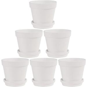 Fcacti 5.5 Inch White Clay Pot for Plant with Saucer - 6 Pack Large Terra Cotta Plant Pot with Drainage Hole, Flower Pot with Tray, Terracotta Pot for Indoor Outdoor Plant