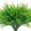 Hananona 12 Pcs Artificial Outdoor Plants Fake Boston Fern Stems, UV Resistant Faux Artificial Plants Shrubs Outdoors Plastic Plant Bulk for Hanging Planter Porch Window Home Decor (12, Green)