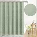 Boho Farmhouse Shower Curtain Set with Tassel, Linen Bohemian French Country Chic Bathroom Shower Curtain Set, Modern Striped Textured Shower Curtain 72x72 - Sage Green