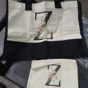  Personalized Initial Canvas Beach Bag, Canvas Tote Bag with Inner Zipper Pocket, Monogrammed Gifts Tote Bag for Wedding, Birthday, Holiday With Small Pouch- Letter Z, White (17x12.5)