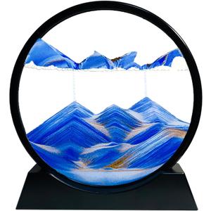 SANDCLE Moving Sand Art Liquid Motion - Moving Sand Art Picture Decor 3D Deep Sea Sandscape, Round Glass Frame Display Flowing Sand Relaxing Toy for Desktop Home Office Work Decoration(Blue, 12")