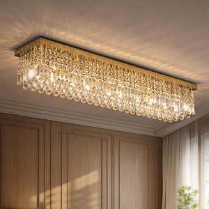 7PM Modern Rectangular Chandelier, 10-Light Dining Room & Living Room Flush Mount, Gold (L47' x W10' x H10')
