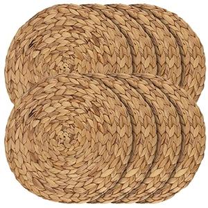 JEUIHAU Set of 5 Water Hyacinth Braided Placemat, 13 Inch Round Placemats Rattan Placemats, Natural Wicker Seagrass Rattan Placemats for Dining Table, Decoration