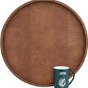 HofferRuffer Round Serving Tray 20'', Elegant Faux Leather Circle Ottoman Table Tray, Serve Tea Coffee Breakfast in Bedroom Living Room Kitchen (Brown)