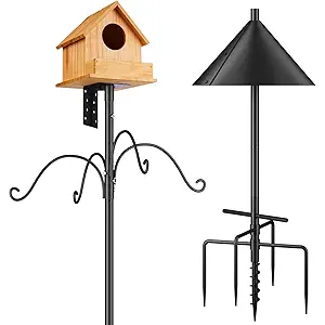 Bird Feeders Pole, House Pole 92 Inch, Adjustable Heavy Duty Feeder Stand Feeding Station with Sturdy Anchor Squirrel Proof Baffle for Watching (Bird Not Included)