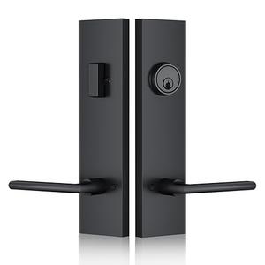 SNBTLA Matte-Black Front Door Handle - Modern Entry Door Lock Set with Deadbolt,Exterior Door Lever 3 Keys for Left & Right Hand Door (Black)