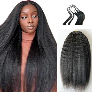 Knotless Pre-Separated Crochet Hair extensions Afro Kinky Straight hair feather crochet 100% human hair extensions for Women Natural Color 16 Inch 120g