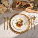 I00000 150Pcs Ivory Plastic Plates with Gold Rim,Nice Disposable plates,Gold Plastic Plates,Ivory Disposable Plates Set include 30 Dinner Plate,30 Dessert Plate,90 plastic Silverware Set for Party, Large