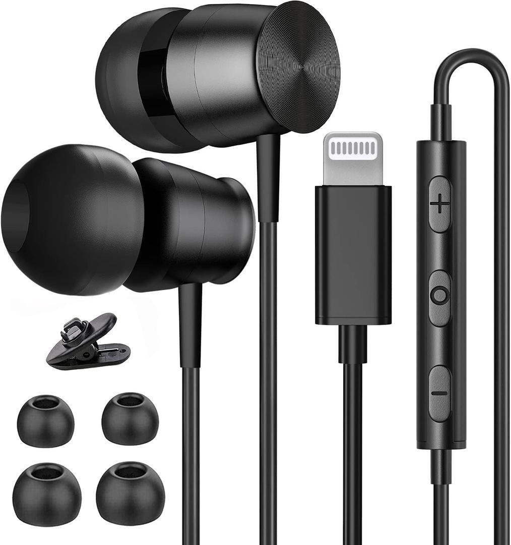 Lightning Headphones for iPhone 13 14 12 Pro Max MFi Certified Lightning Earbuds with Mic Noise Isolation Stereo Bass in-Ear Headphones Lightning Connector Wired Earphones for iPhone 11 XR SE