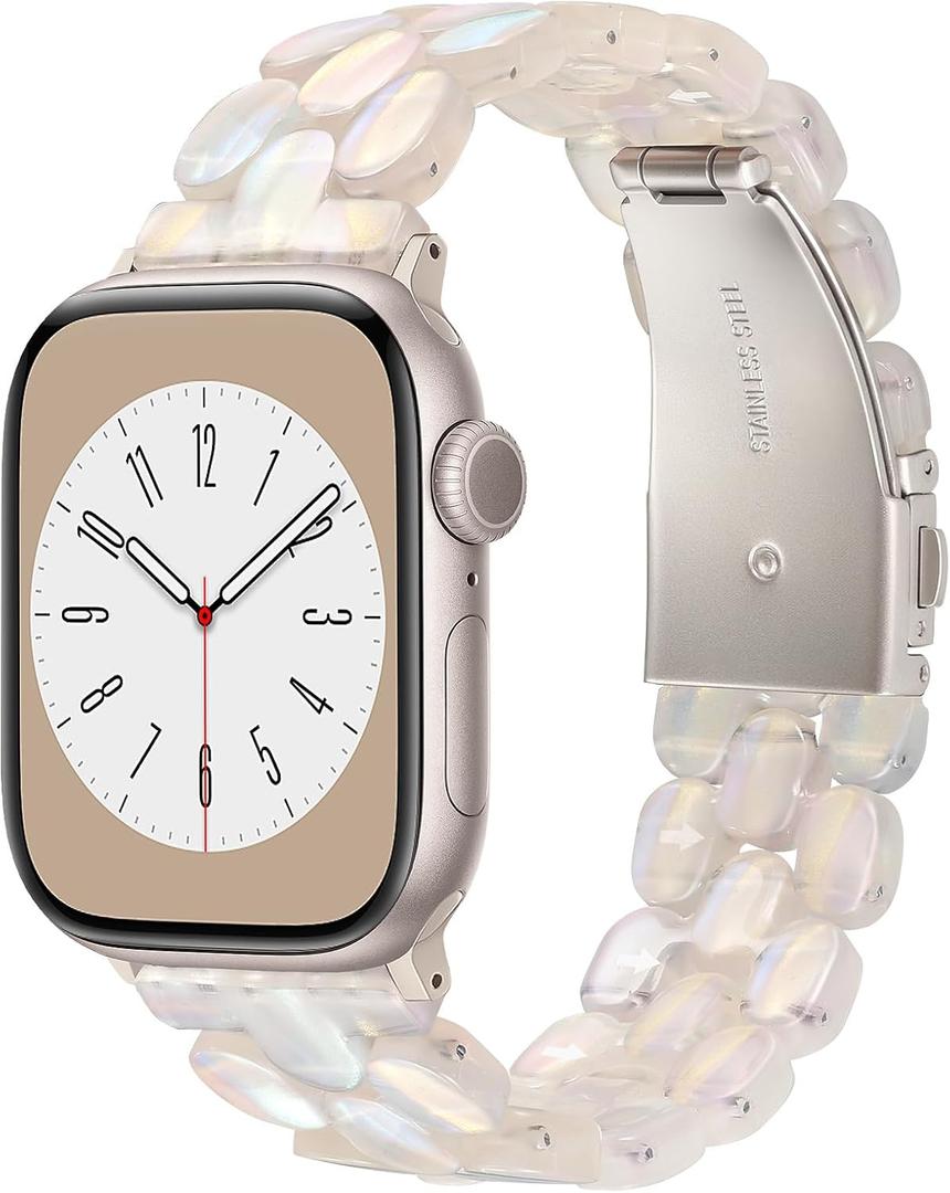 V-MORO Resin Band Compatible with Apple Watch 46mm/45mm/44mm/42mm Women Fashion Dressy Strap Bracelet lightweight Cute Wristband for iWatch Bands Series 11 10 9 8 7 6 5 4 3 2 1 SE2/3-Aurora