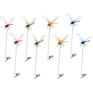 PWireless 8 PCS Colorful Dragonfly Clips 3D Simulation Dragonfly Pole for Outdoor Indoor Fake Plastics Dragonfly for Garden Stakes Yard Patio Ornaments with Clip for Hat Clothes, Fly Scare Devices
