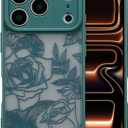 XIZYO for iPhone 17 Pro Case, Floral Rose Cute Phone Case for Women Girls Aesthetic Pattern Print Slim TPU Bumper Shockproof Protective Cover for iPhone 17 Pro 6.3 Inch, Deep Green