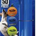 Nerf Dog Large Size Tennis Ball Blaster Dog Toy, Great for Fetch, Hands-Free Reload, Launches up to 50 ft, Single Unit, 20in Blaster with 3 Balls in Mesh Bag, Blue/Orange, Blue, Green and Orange