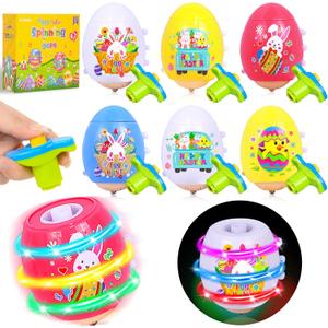 6 Pack Easter Basket Stuffers Easter Eggs for Toddler Boys Girls, LED Light Up Spinning Tops Easter Toys with Flash & Music, Eggs for Easter Egg Hunt Easter Gifts for Kids Party Favors